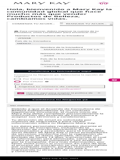 en contacto mary kay|Acuerdo de Iniciación .